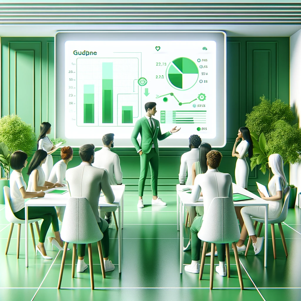 DALL·E 2024-01-29 13.46.53 - An image depicting the concept of Expert Guidance with a focus on people guiding, set in a white and green theme. The scene shows a group of diverse