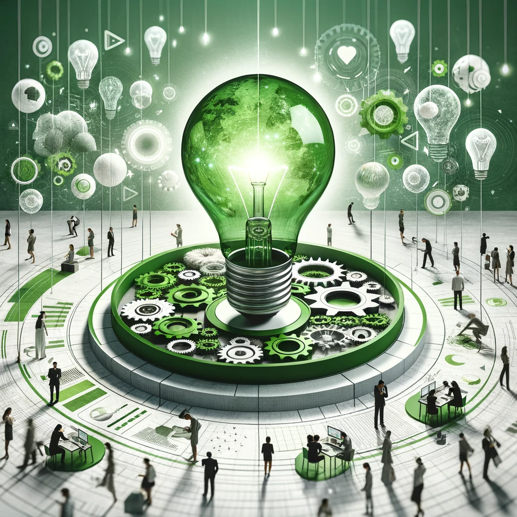 DALL·E 2024-01-29 15.01.21 - An image representing the concept of Key Differentiation, in a green and white color theme. The scene shows an innovative and dynamic environment, s